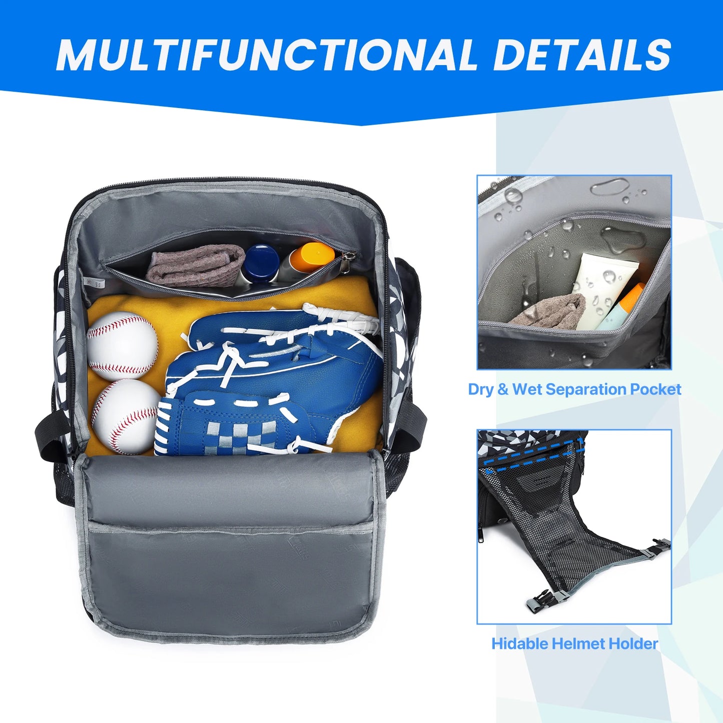 Youth Baseball Softball Backpack - Large Capacity Equipment Bag with Shoe Compartment