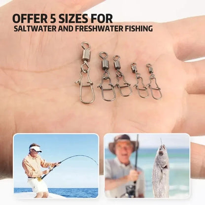 Premium Stainless Steel Fishing Swivel Connectors - 50 Piece Set with Rolling Bearing & Snap Hook for Lure Rigging