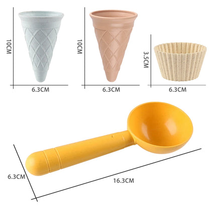 Beach Ice Cream Play Set - 4-Piece Pretend Play Kit with Cups, Spoons & Molds