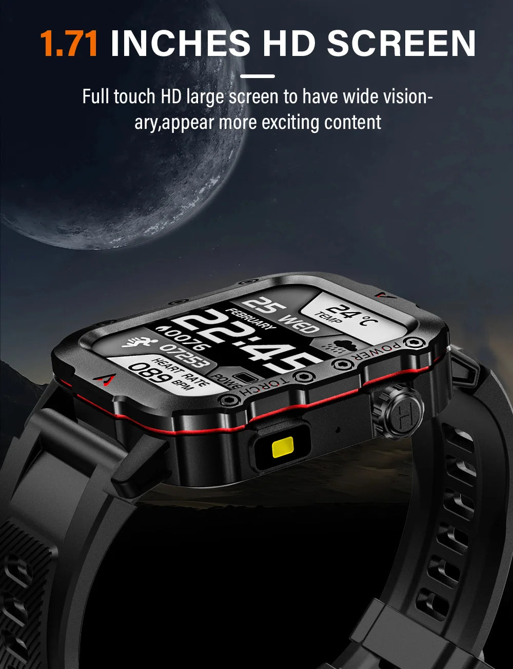Men's Smart Watch with LED Flashlight - Outdoor Sports Health Monitoring Wristwatch
