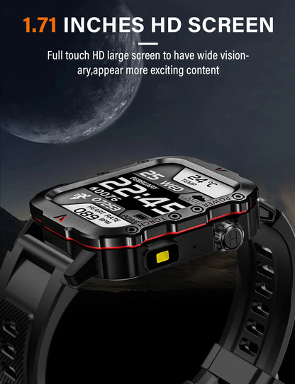 Men's Smart Watch with LED Flashlight - Outdoor Sports Health Monitoring Wristwatch
