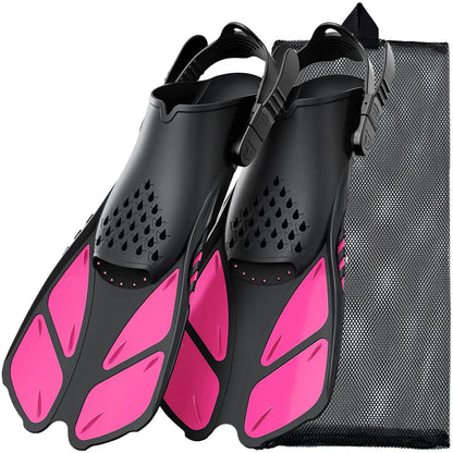 Adjustable Open Heel Swimming Fins - Short Silicone Diving Flippers with Quick-Release Buckles for Adult Men & Women Travel Size
