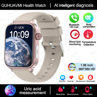 Advanced Health Monitoring Smart Watch - ECG+PPG, Blood Pressure, Heart Rate, 1.96" AMOLED Display, 100+ Sports Modes (Men & Women)