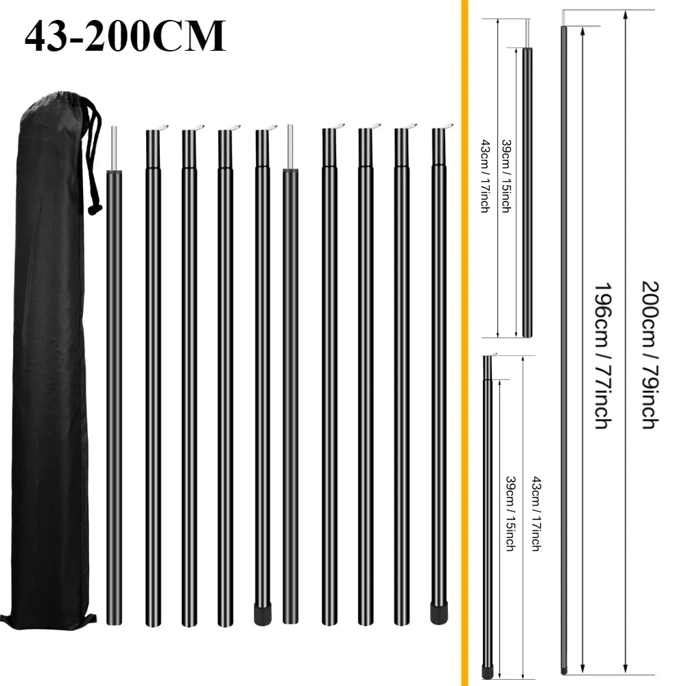 Adjustable Telescopic Tent Poles - Set of 2 Universal Aluminum Camping Awning Poles for Tarp, Sun Sail & Shelter Accessories