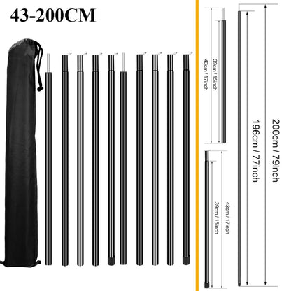 Adjustable Telescopic Tent Poles - Set of 2 Universal Aluminum Camping Awning Poles for Tarp, Sun Sail & Shelter Accessories
