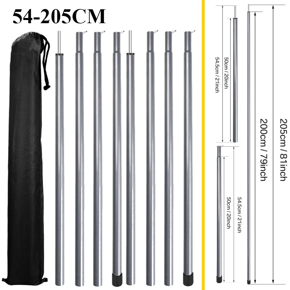 Adjustable Telescopic Tent Poles - Set of 2 Universal Aluminum Camping Awning Poles for Tarp, Sun Sail & Shelter Accessories