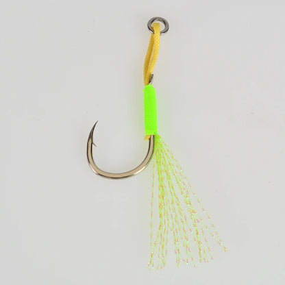 TOLU Metal Jigging Assist Hooks Set - 10 Pieces, Size 13-22#, PE Line with Feather, Solid Ring, UV Enhanced for 10-120g Lures