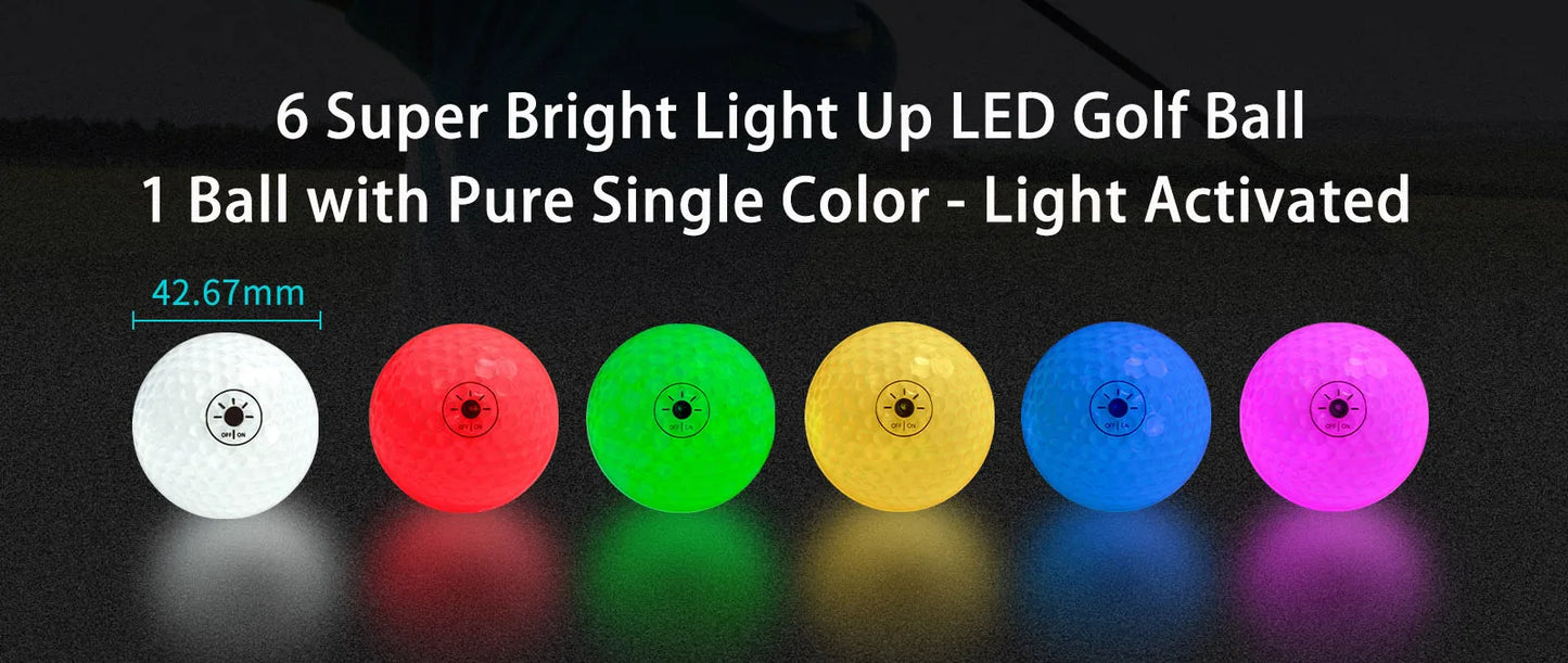 Light-Activated LED Golf Balls – 6-Color Glow Set with Storage Bag