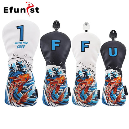 Koi Pattern Golf Club Head Covers – PU Leather, Waterproof, Driver / Fairway / Hybrid / Putter