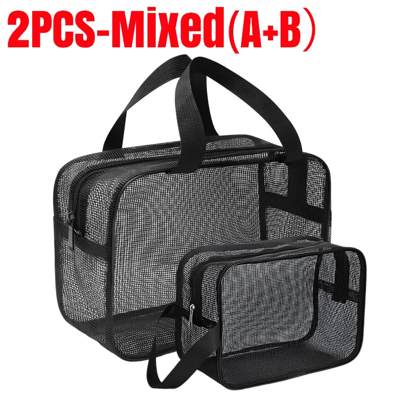 Large Capacity Mesh Toiletry Organizer - Travel Bathroom Storage Bag