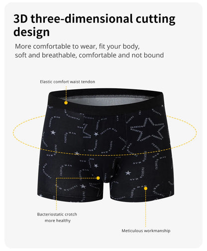 Men's Printed Fashion Boxer Briefs - 4/5 Pack European & American Sizes, Plus Size Comfortable Underwear & Swim Trunks