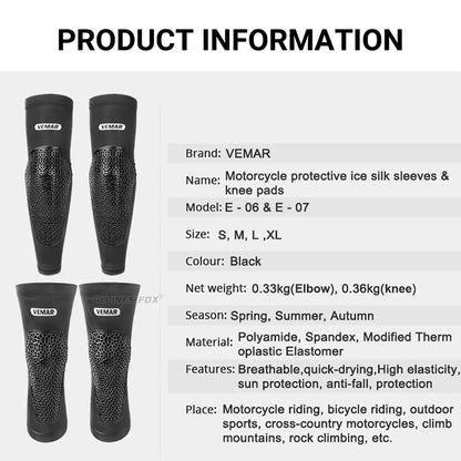 VEMAR Motorcycle Knee and Elbow Pads - Breathable Anti-Fall Protection Guards for Motocross, MTB, DH Cycling - High Elasticity Sleeves
