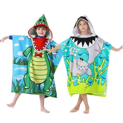Kids Hooded Beach Towel Poncho with Cartoon Animal Design - Soft Microfiber for Swimming & Water Sports (Ages 3-8)