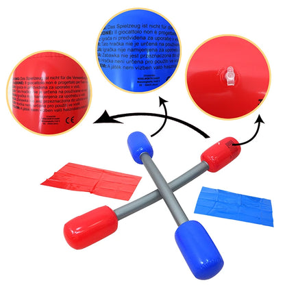 Inflatable Party Game Sticks Set - Red & Blue PVC Air Hammer Yard Game with Mats for Kids Boys Girls