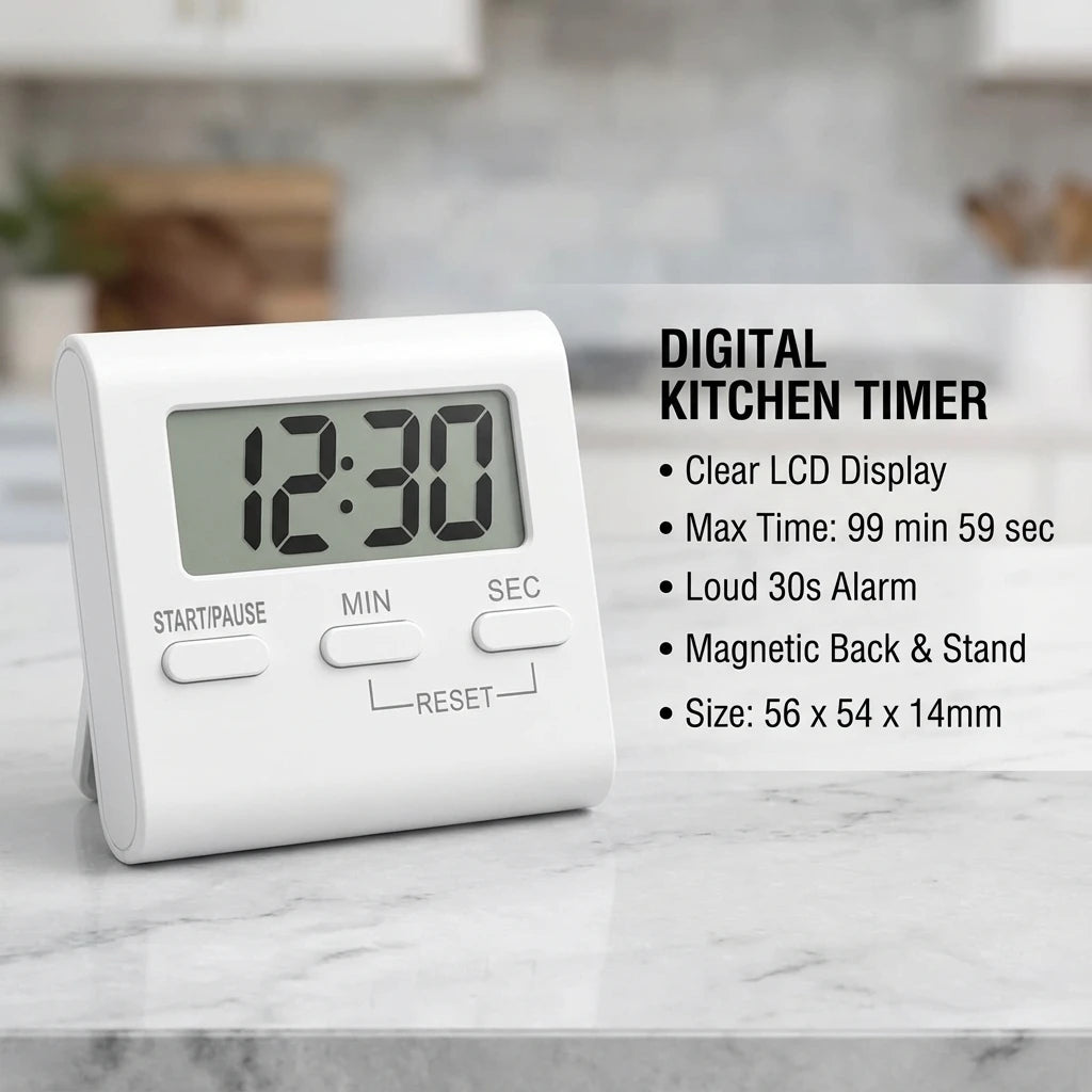 Digital Countdown Timer - Magnetic LCD Kitchen Timer with Stand