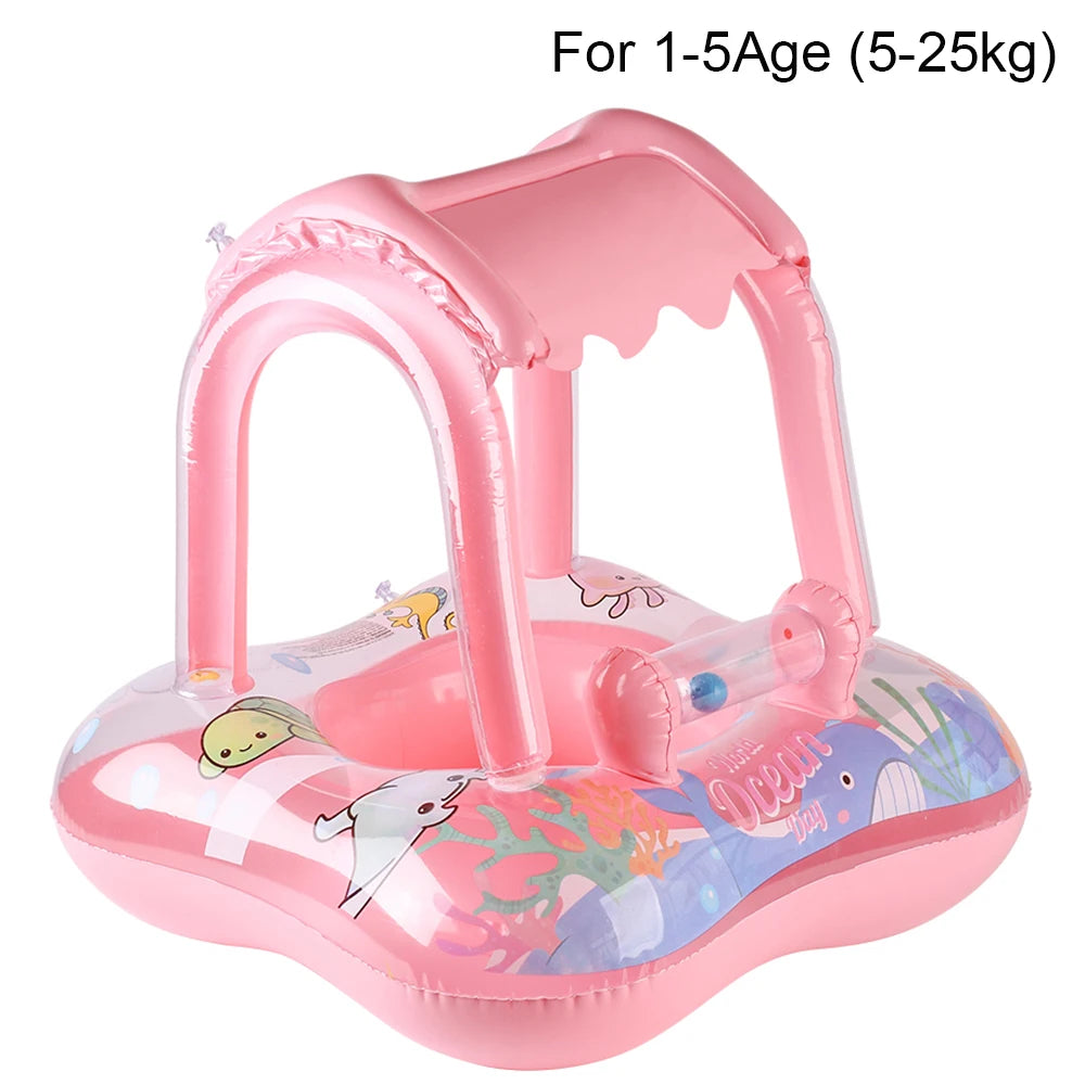 Kids Pool Float with Protective Canopy - Safe Swimming Ring for Babies, Toddlers & Infants - Beach Party Toy (1 Piece)