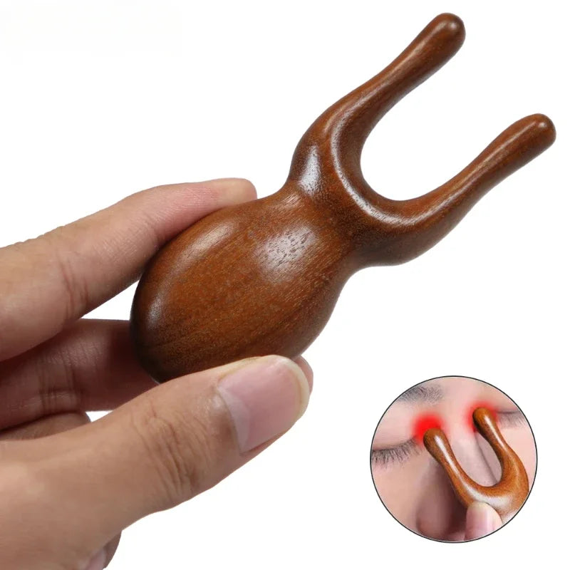 Natural Sandalwood Gua Sha Massage Tool - Bionic Finger Design for Face, Scalp & Body Recovery