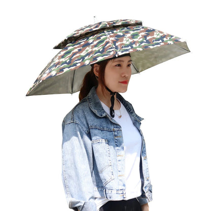 Foldable Umbrella Hat - Waterproof Hands-Free Rain & Sun Protection for Fishing, Camping & Beach (55-95CM Adjustable)