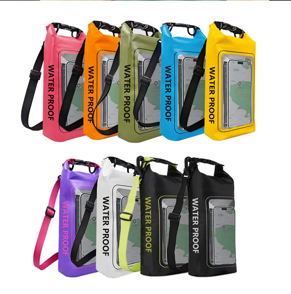 PVC Waterproof Dry Bag 2L - Touch Screen Phone Pouch for Swimming Rafting Surfing Boating - Shoulder Bag