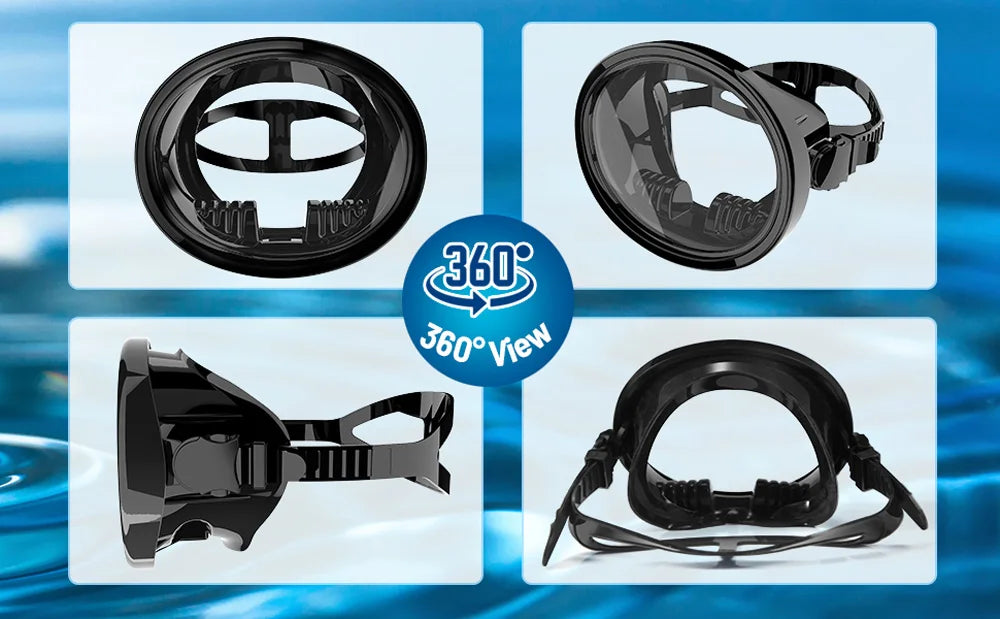Classic Retro Oval Spearfishing Mask - Panoramic Wide View Scuba Diving Goggles with Tempered Glass Lens for Adults