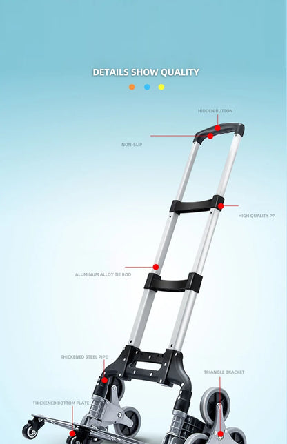 GIANXI Aluminum Alloy Folding Shopping Cart - Lightweight Stair Climbing Grocery Trolley