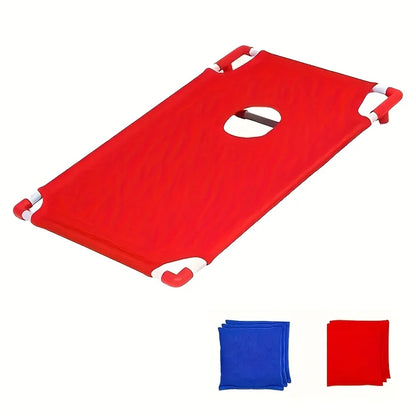 Portable Corn Hole Game Set - Red & Blue Foldable Beach Bag Toss Game (1 Set)