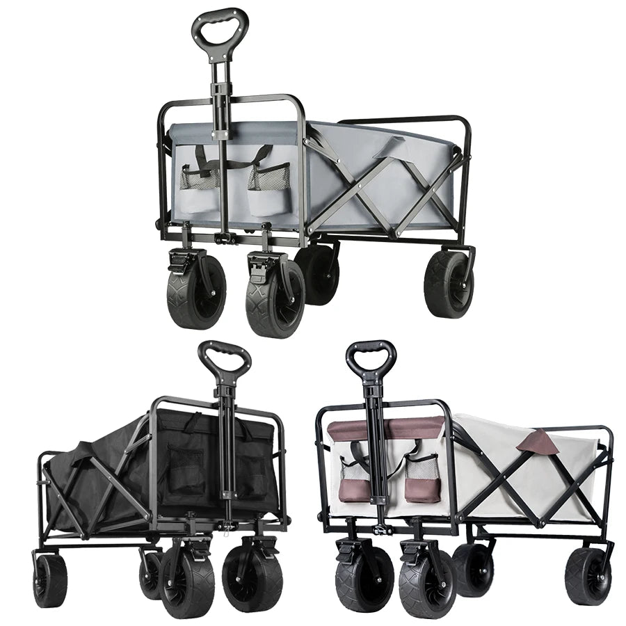 Heavy-Duty Collapsible Beach Wagon - All-Terrain Wheels, Large Capacity Folding Cart for Outdoor Camping