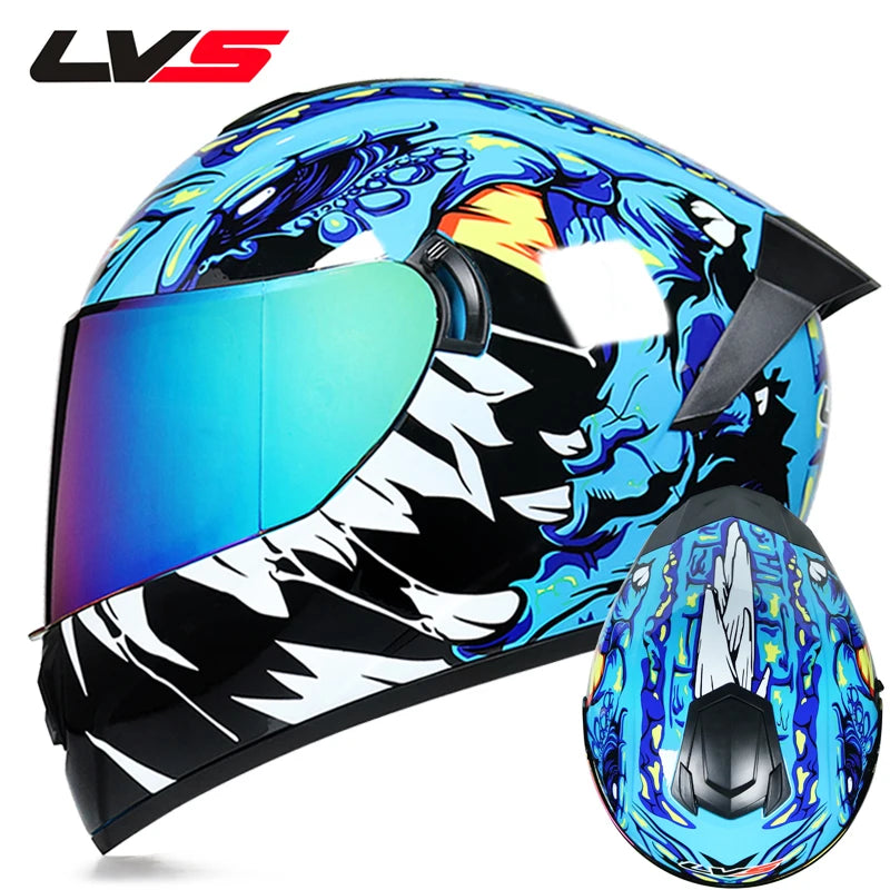 Full Face Racing Motorcycle Helmet - Winter Warm Double Visor Motorbike Sports Helmet LVS-701