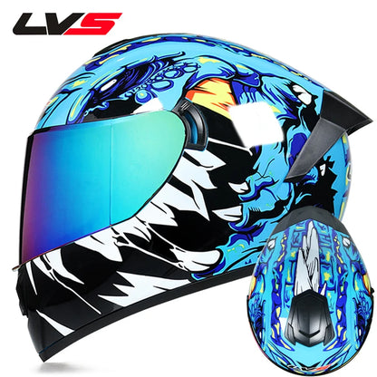 Full Face Racing Motorcycle Helmet - Winter Warm Double Visor Motorbike Sports Helmet LVS-701