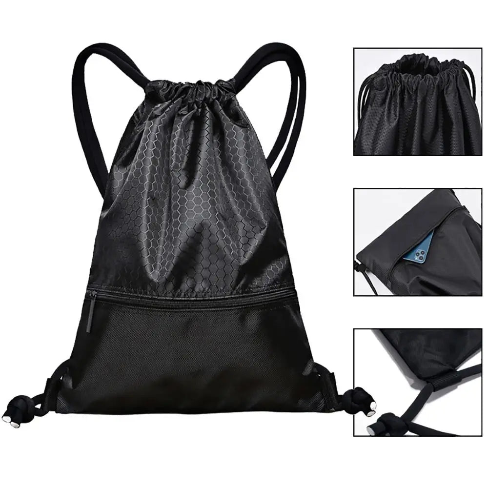 Waterproof Drawstring Sports Backpack with Zipper Pocket - Lightweight Gym Sackpack for Basketball & Training