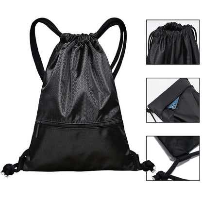 Waterproof Drawstring Sports Backpack with Zipper Pocket - Lightweight Gym Sackpack for Basketball & Training