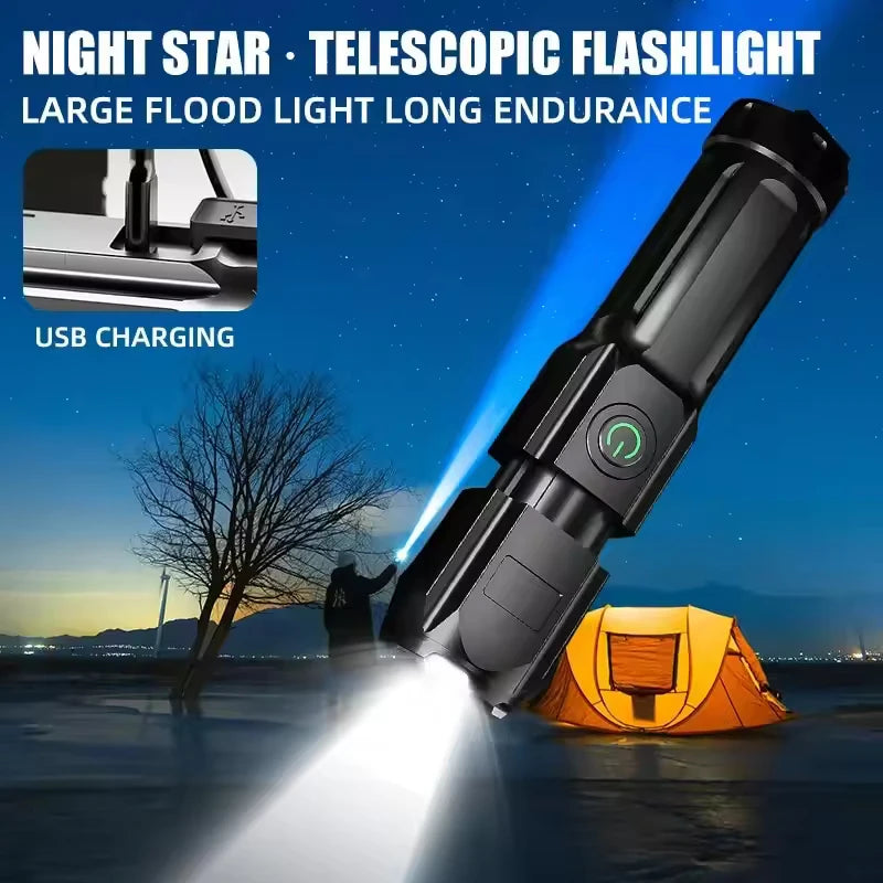 LED Camping Torch Flashlight - High Power Rechargeable USB Spotlight
