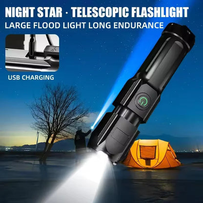 LED Camping Torch Flashlight - High Power Rechargeable USB Spotlight