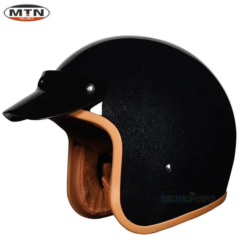 Vintage 3/4 Jet Motorcycle Helmet - DOT Certified Synthetic Leather Open Face Helmet with Mask