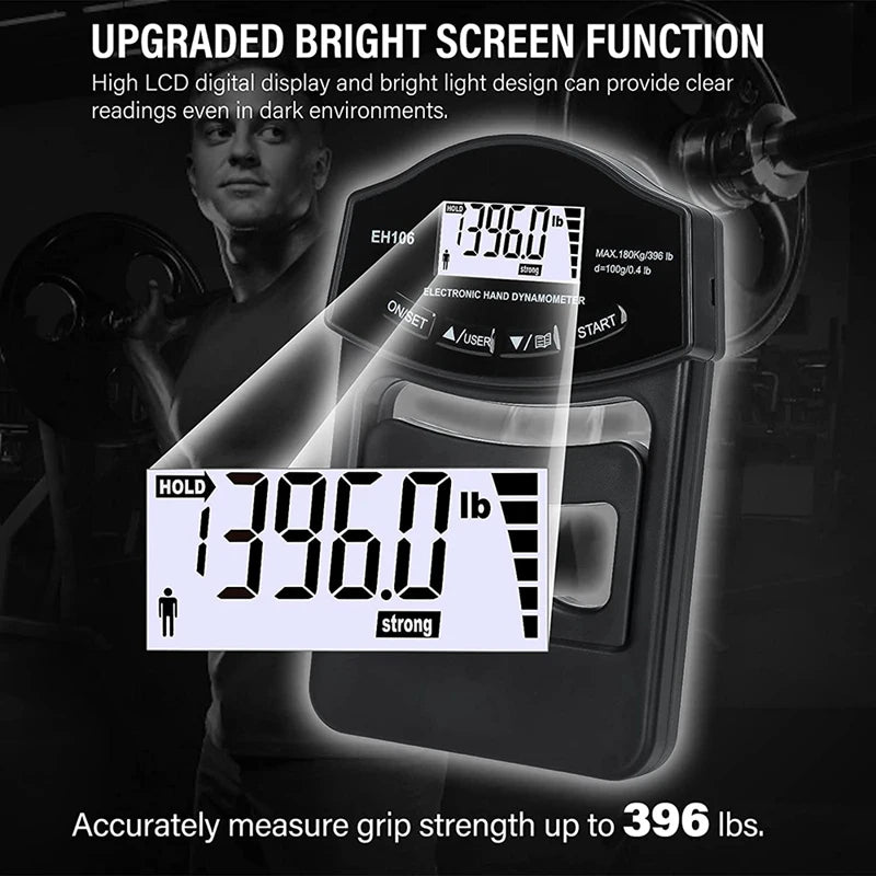 Digital Hand Dynamometer - 180kg/396lbs LCD Grip Strength Tester for Forearm Training and Weightlifting Performance