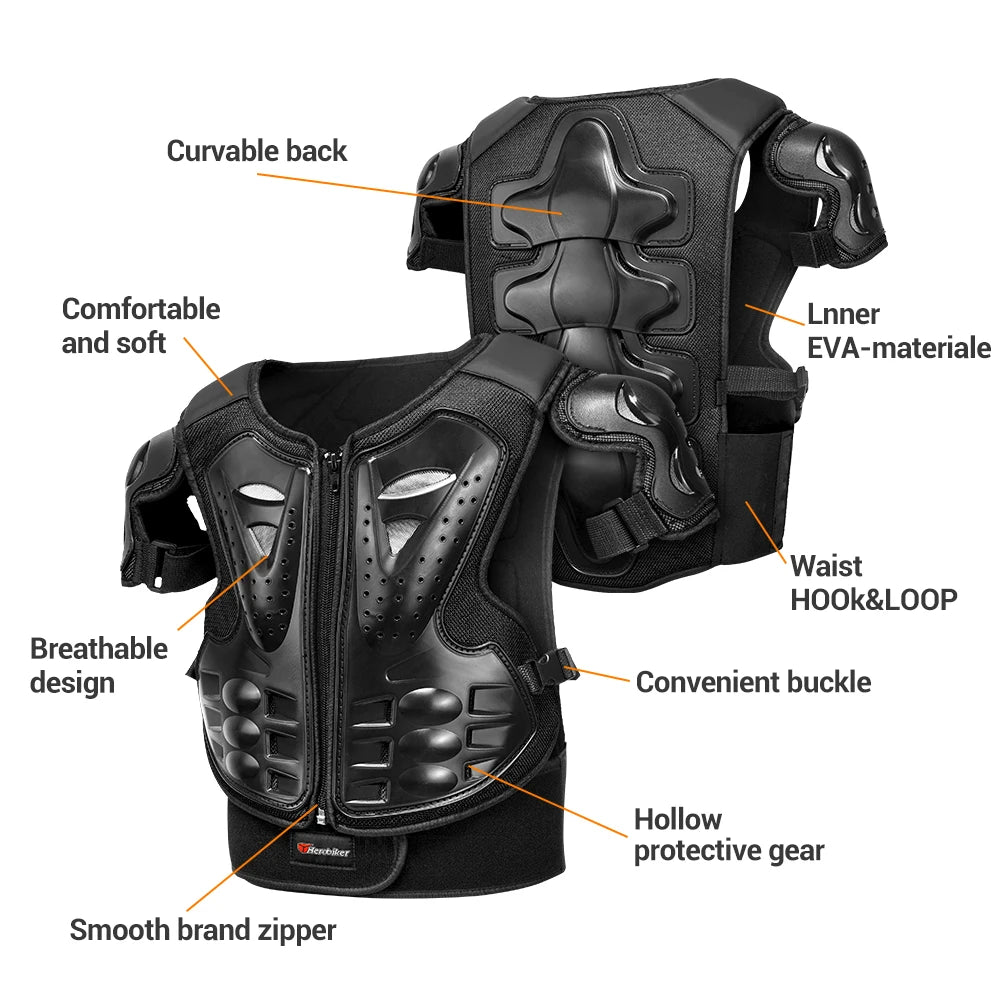 Kids Full Body Motorcycle Armor Set - Protective Vest Jacket with Kneepads for Motocross Riding