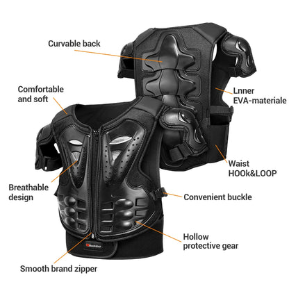 Kids Full Body Motorcycle Armor Set - Protective Vest Jacket with Kneepads for Motocross Riding