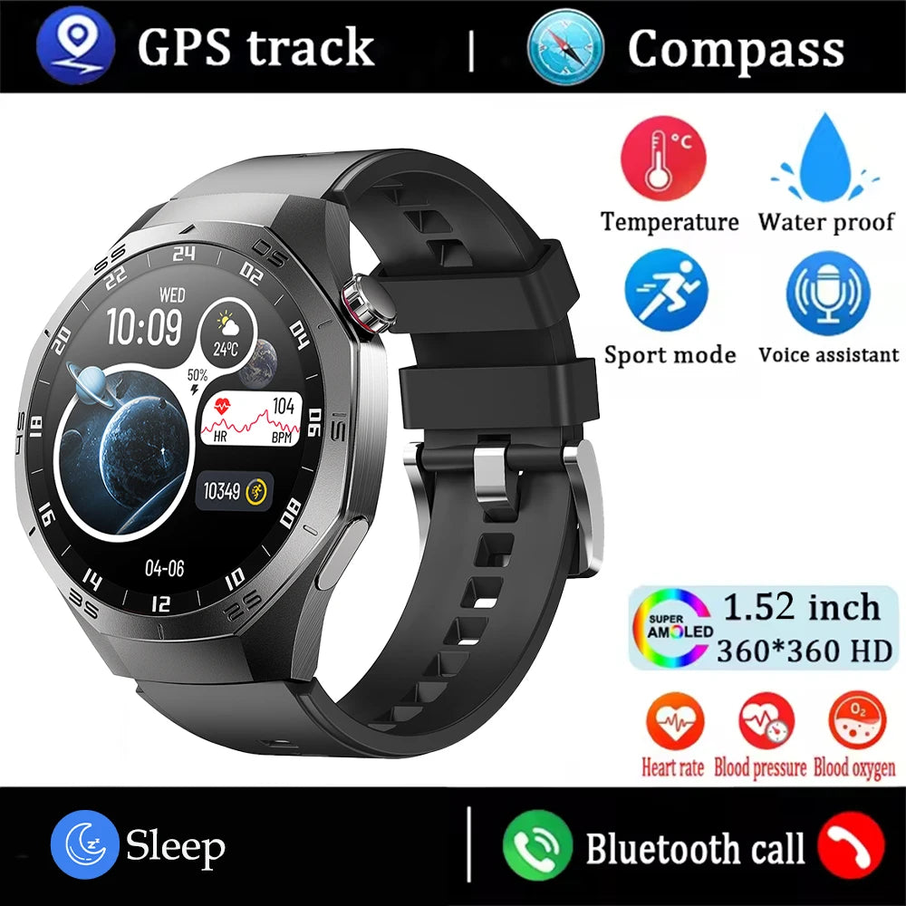 2025 Smart Watch - AMOLED Screen with GPS, Heart Rate, Bluetooth Calls & Waterproof for Android & iOS