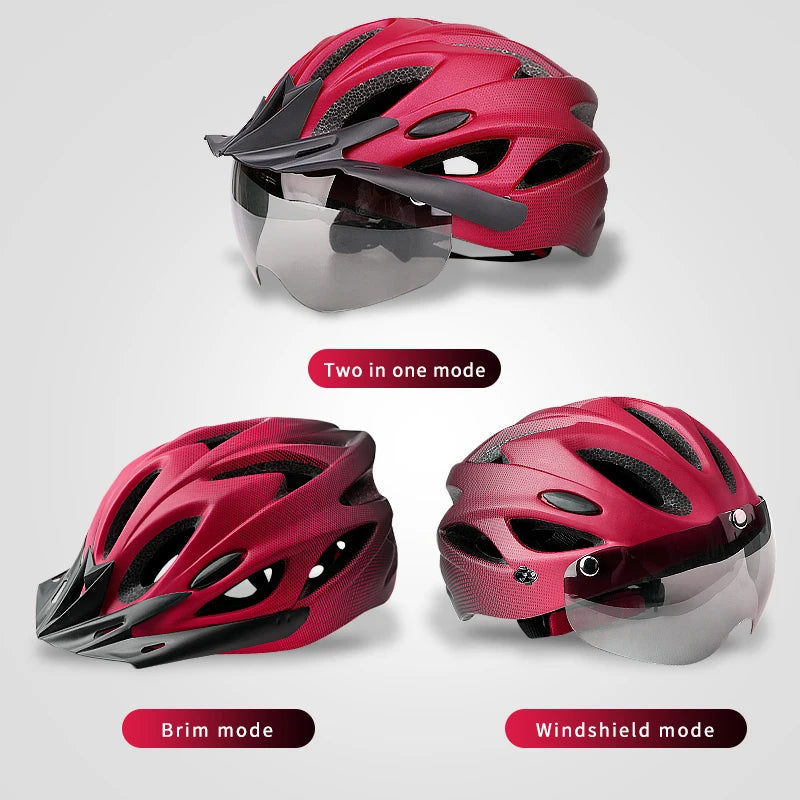 X-TIGER Adult Cycling Helmet with LED Rear Light - Dual Mode Goggle, Lightweight Breathable Design, Fits 58-62cm