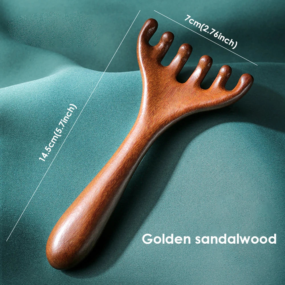 6-Claw Wooden Head Massage Comb - Anti-Static Meridian Massager for Blood Circulation & Gua Sha Therapy