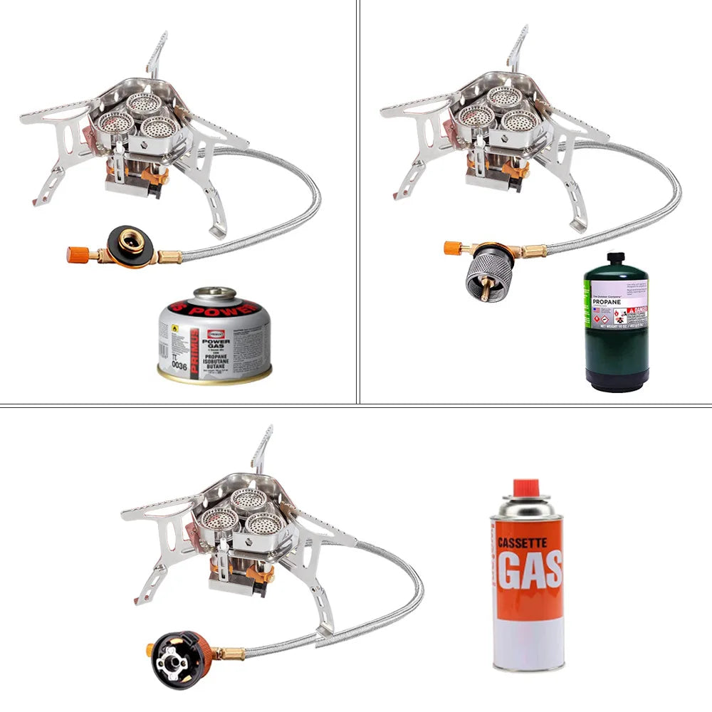 Professional 3-Head Gas Stove - 5800W Folding Camping Burner - Portable Backpacking Furnace for Outdoor Hiking, Picnic & BBQ