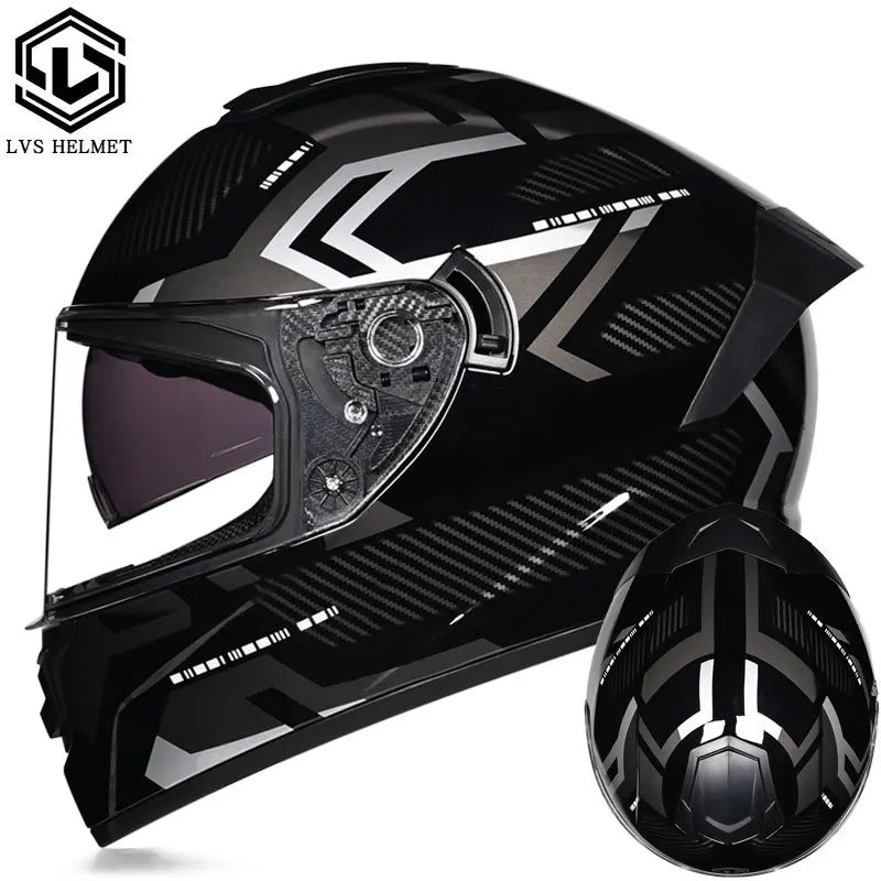 Full Face Racing Motorcycle Helmet - Winter Warm Double Visor Motorbike Sports Helmet LVS-701