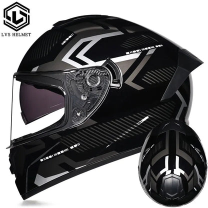 Full Face Racing Motorcycle Helmet - Winter Warm Double Visor Motorbike Sports Helmet LVS-701