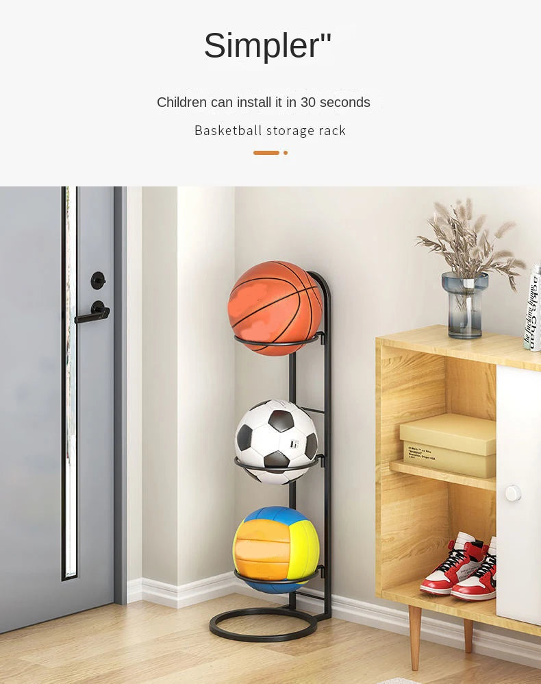 Carbon Steel Basketball Storage Rack - Multi-Layer Ball Organizer Stand for Basketball, Football, Volleyball (Home & School)