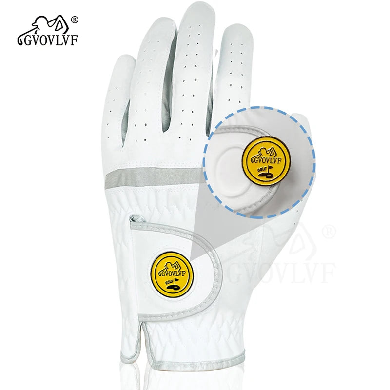 Men's Golf Glove - Soft Breathable Fabric with Magnetic Ball Marker, Comfortable Fit, Replaceable Marker for Golfers (1 Piece)