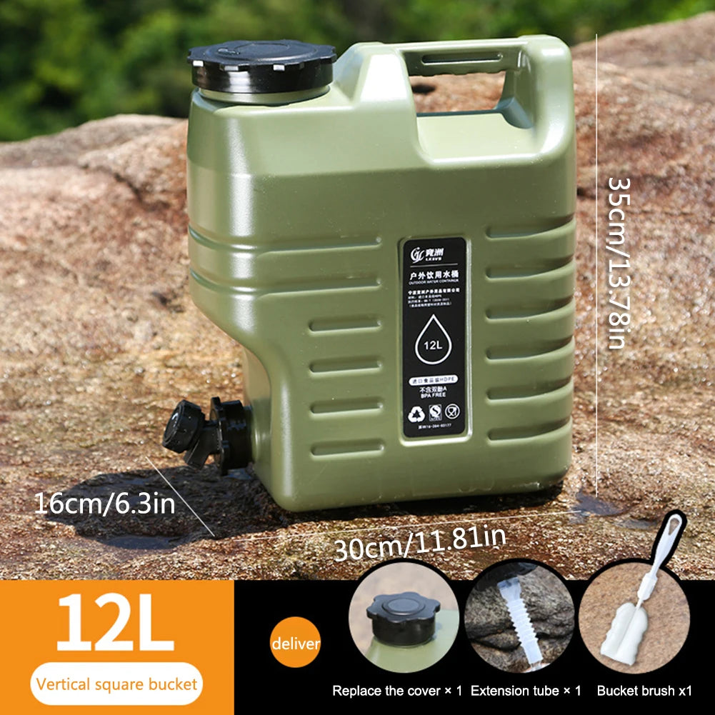 Portable Water Container 12L (3.2 Gallon) - BPA-Free Food-Grade PE Bucket for Camping, Hiking & Emergency Storage