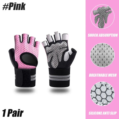Half-Finger Workout Gloves with Wrist Support - Weight Lifting & Gym Training