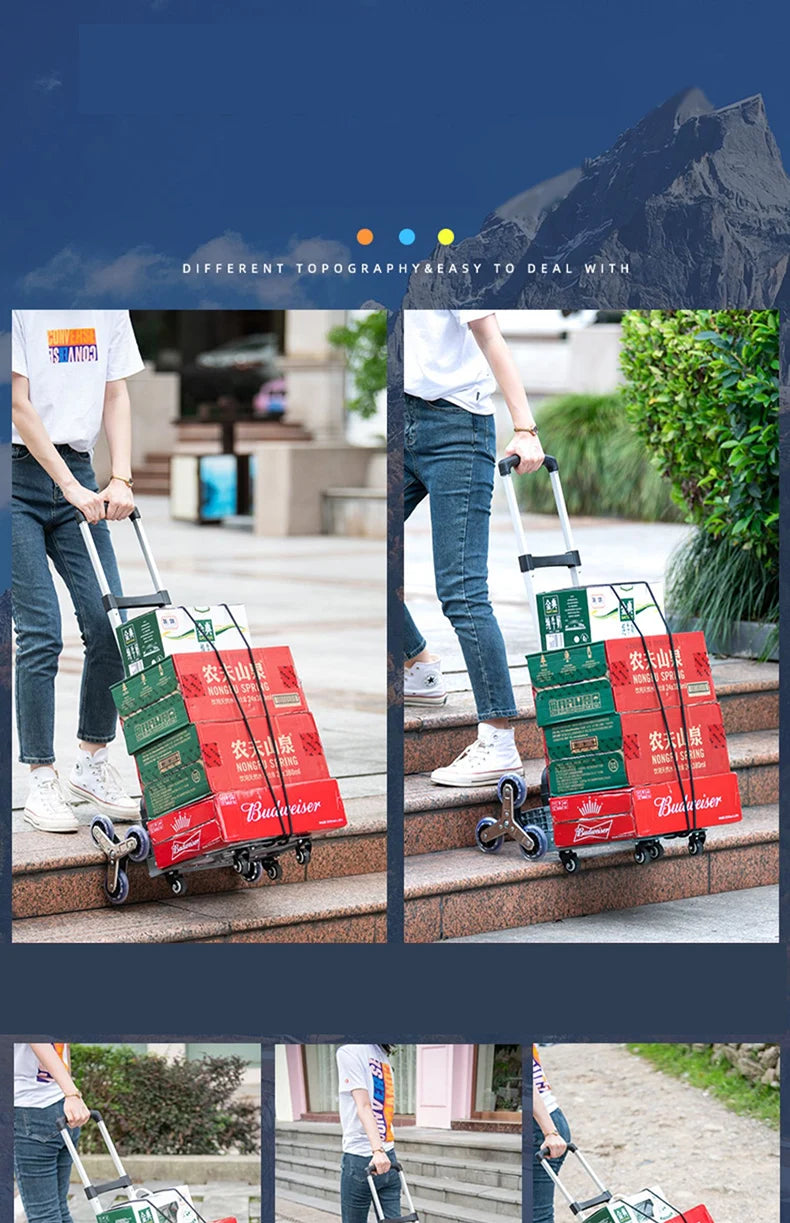 GIANXI Aluminum Alloy Folding Shopping Cart - Lightweight Stair Climbing Grocery Trolley