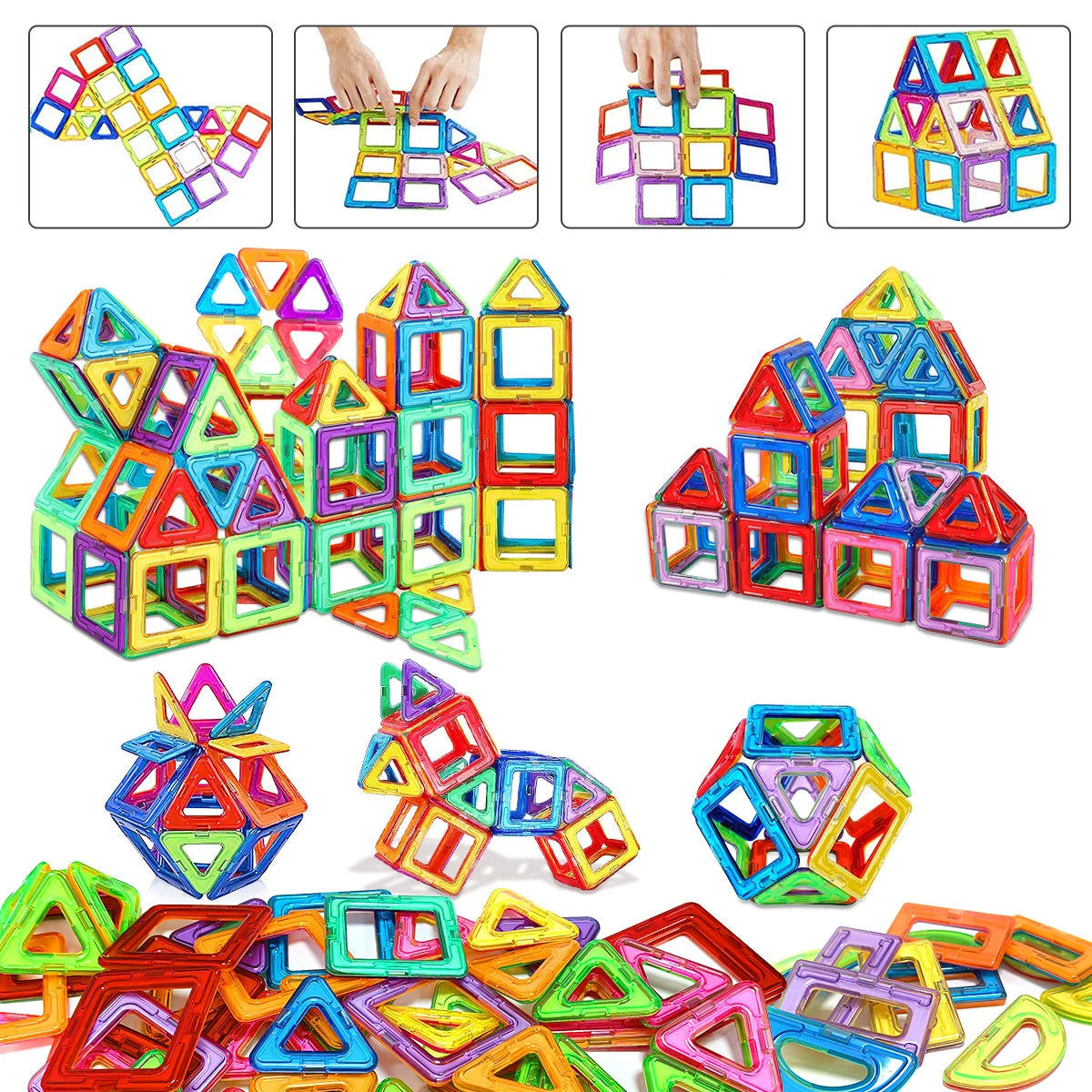 Magnetic Building Blocks Set - Medium Size 60-Piece STEM Construction Toy, Educational DIY Magnet Tiles for Learning & Creative Play