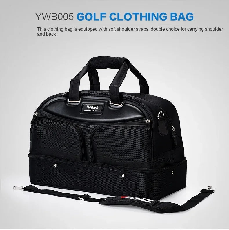 PGM Authentic Men's Golf Clothing Bag YWB005 - Double-Decker All-Black Design with Super Large Capacity, High-End Ball Bag